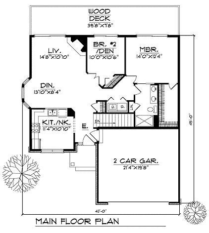 One-Story, Traditional House Plan 73348 with 2 Beds, 2 Baths First Level Plan