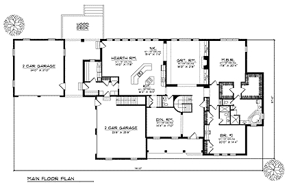 Country, European, One-Story House Plan 73360 with 2 Beds, 3 Baths, 4 Car Garage First Level Plan