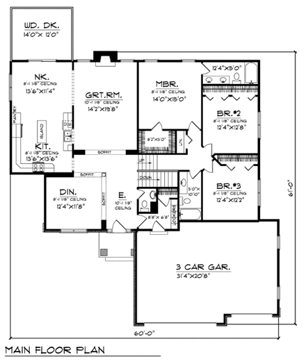 One-Story, Traditional House Plan 73371 with 3 Beds, 3 Baths, 3 Car Garage First Level Plan