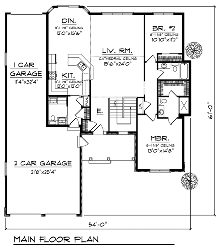 One-Story, Traditional House Plan 73396 with 2 Beds, 3 Baths, 3 Car Garage First Level Plan