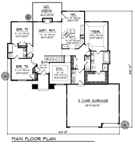 One-Story, Traditional House Plan 73398 with 3 Beds, 3 Baths, 3 Car Garage First Level Plan