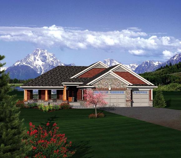 Ranch House Plan 73404 with 3 Beds, 3 Baths, 3 Car Garage Elevation