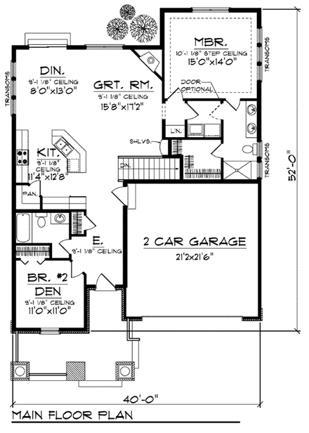Craftsman, One-Story House Plan 73409 with 2 Beds, 2 Baths, 2 Car Garage First Level Plan