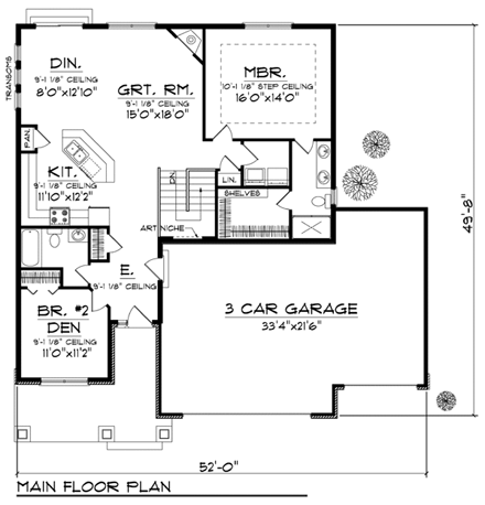 Craftsman House Plan 73410 with 2 Beds, 2 Baths, 3 Car Garage First Level Plan