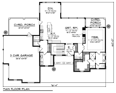 Traditional, Tudor House Plan 73448 with 3 Beds, 3 Baths, 3 Car Garage First Level Plan