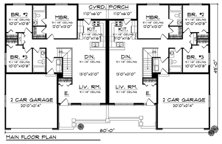Ranch Multi-Family Plan 73450 with 6 Beds, 4 Baths, 4 Car Garage First Level Plan