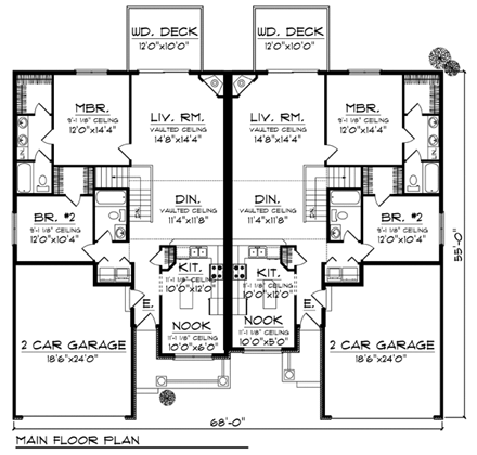 Traditional Multi-Family Plan 73451 with 4 Beds, 4 Baths, 4 Car Garage First Level Plan
