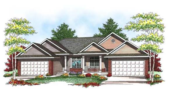 Ranch, Traditional Multi-Family Plan 73457 with 4 Beds, 4 Baths, 4 Car Garage Elevation