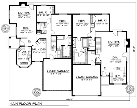 Traditional Multi-Family Plan 73468 with 5 Beds, 4 Baths, 4 Car Garage First Level Plan