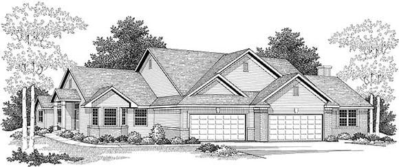 Traditional Multi-Family Plan 73468 with 5 Beds, 4 Baths, 4 Car Garage Elevation