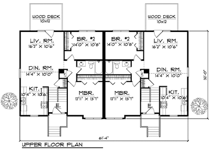 Traditional Multi-Family Plan 73471 with 6 Beds, 4 Baths, 2 Car Garage Second Level Plan