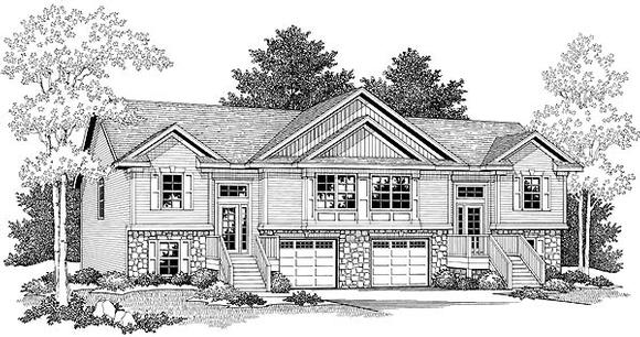 Traditional Multi-Family Plan 73471 with 6 Beds, 4 Baths, 2 Car Garage Elevation