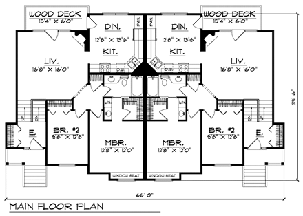 Traditional Multi-Family Plan 73472 with 6 Beds, 4 Baths, 4 Car Garage First Level Plan