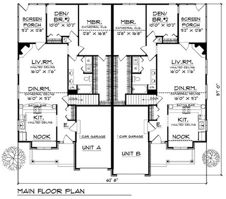 Ranch Multi-Family Plan 73473 with 4 Beds, 2 Baths, 2 Car Garage First Level Plan