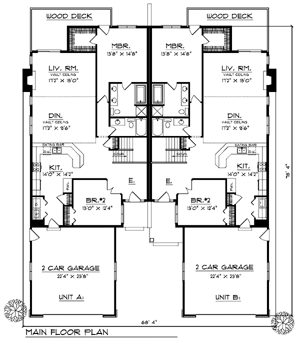Traditional Multi-Family Plan 73474 with 6 Beds, 6 Baths, 4 Car Garage Level One