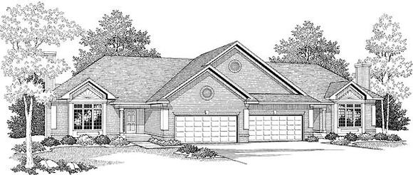 Traditional Multi-Family Plan 73477 with 4 Beds, 4 Baths, 4 Car Garage Elevation