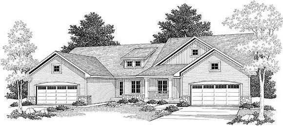 Traditional Multi-Family Plan 73478 with 4 Beds, 4 Baths, 4 Car Garage Elevation