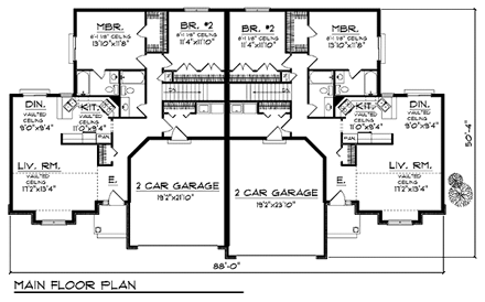 Ranch Multi-Family Plan 73479 with 4 Beds, 4 Baths, 4 Car Garage First Level Plan