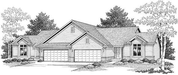 Ranch Multi-Family Plan 73479 with 4 Beds, 4 Baths, 4 Car Garage Elevation