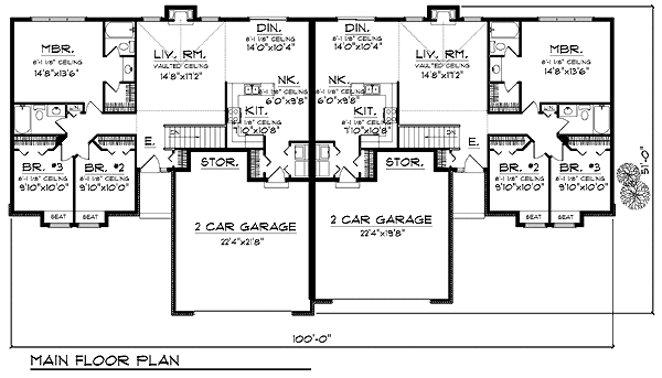 Traditional Multi-Family Plan 73480 with 6 Beds, 4 Baths, 4 Car Garage Level One