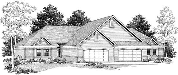 Traditional Multi-Family Plan 73480 with 6 Beds, 4 Baths, 4 Car Garage Elevation