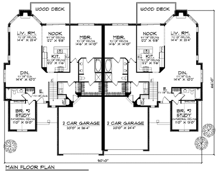 Traditional Multi-Family Plan 73481 with 8 Beds, 6 Baths, 4 Car Garage First Level Plan