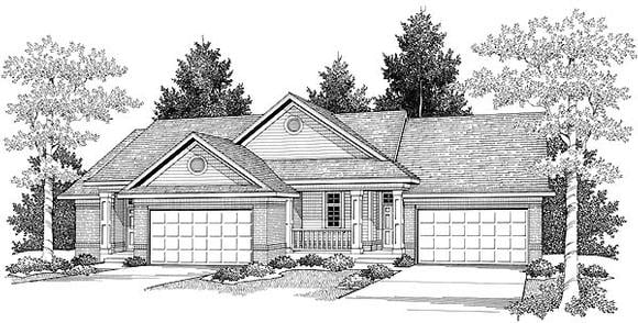 Ranch Multi-Family Plan 73484 with 3 Beds, 2 Baths, 4 Car Garage Elevation