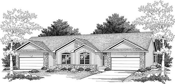 Ranch Multi-Family Plan 73485 with 4 Beds, 2 Baths, 4 Car Garage Elevation