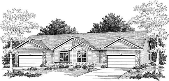 Ranch Multi-Family Plan 73485 with 4 Beds, 2 Baths, 4 Car Garage Elevation