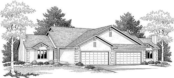 Ranch Multi-Family Plan 73486 with 4 Beds, 4 Baths, 4 Car Garage Elevation