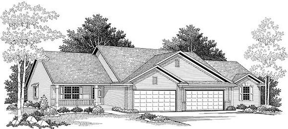 Ranch Multi-Family Plan 73487 with 4 Beds, 4 Baths, 4 Car Garage Elevation