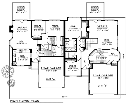 Ranch Multi-Family Plan 73488 with 6 Beds, 6 Baths, 4 Car Garage First Level Plan