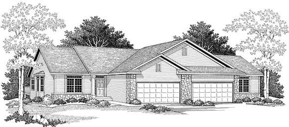 Ranch Multi-Family Plan 73489 with 4 Beds, 4 Baths, 4 Car Garage Elevation