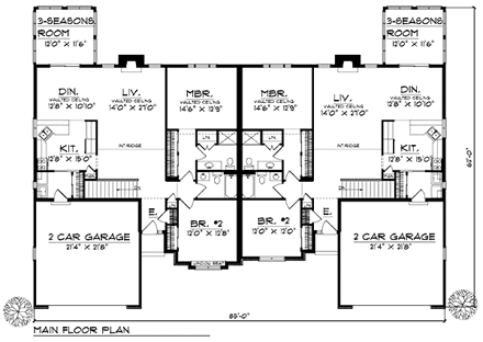 Ranch Multi-Family Plan 73490 with 4 Beds, 4 Baths, 4 Car Garage First Level Plan