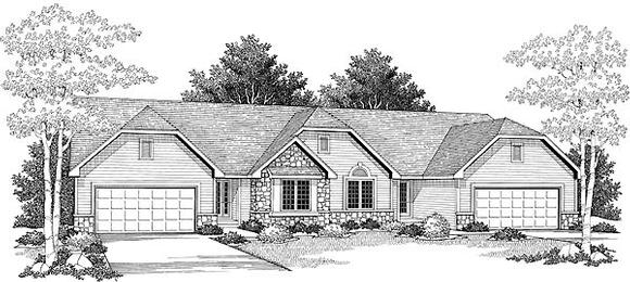 Ranch Multi-Family Plan 73490 with 4 Beds, 4 Baths, 4 Car Garage Elevation