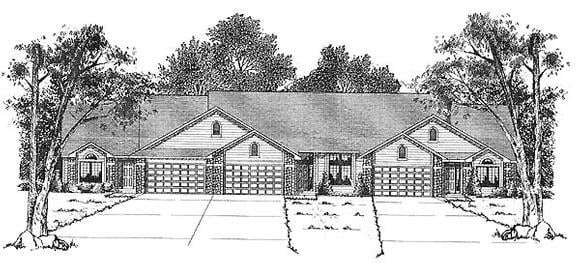 Ranch Multi-Family Plan 73491 with 6 Beds, 6 Baths, 6 Car Garage Elevation