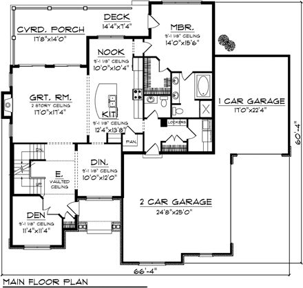 Traditional House Plan 73494 with 4 Beds, 2 Baths, 3 Car Garage First Level Plan