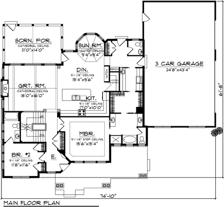 Craftsman House Plan 73496 with 4 Beds, 4 Baths, 3 Car Garage First Level Plan