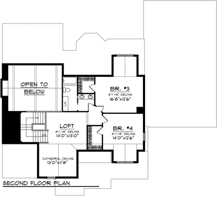 Craftsman House Plan 73496 with 4 Beds, 4 Baths, 3 Car Garage Second Level Plan