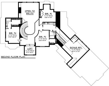 Craftsman House Plan 73499 with 4 Beds, 4 Baths, 4 Car Garage Second Level Plan