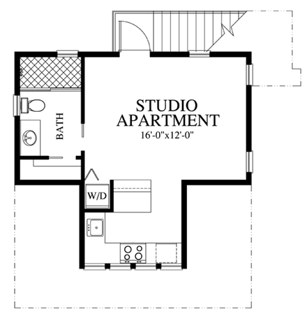 2 Car Garage Apartment Plan 73600 with 1 Beds, 1 Baths Second Level Plan
