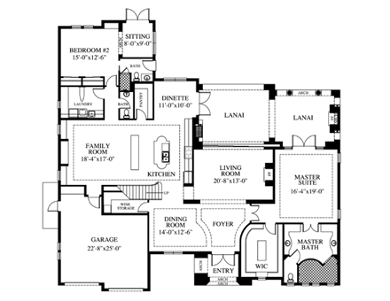 Florida, Mediterranean House Plan 73605 with 4 Beds, 4 Baths, 2 Car Garage First Level Plan