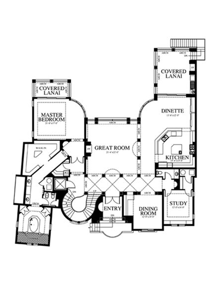 Coastal, Florida, Mediterranean House Plan 73608 with 4 Beds, 5 Baths, 3 Car Garage First Level Plan