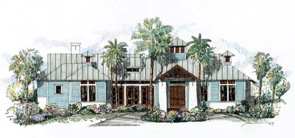 Coastal, Ranch, Southern Plan with 3016 Sq. Ft., 4 Bedrooms, 4 Bathrooms, 2 Car Garage Elevation