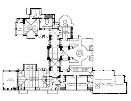 Mediterranean House Plan 73611 with 4 Beds, 6 Baths, 3 Car Garage First Level Plan