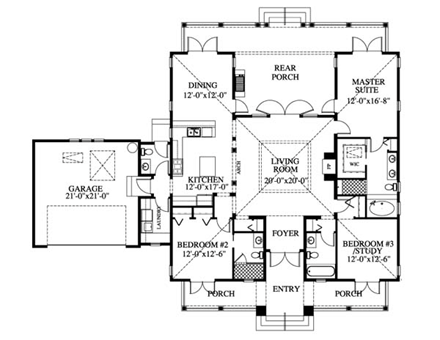 Florida, Ranch House Plan 73613 with 3 Beds, 4 Baths, 2 Car Garage First Level Plan