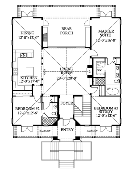 Cabin, Log House Plan 73616 with 5 Beds, 4 Baths, 2 Car Garage First Level Plan