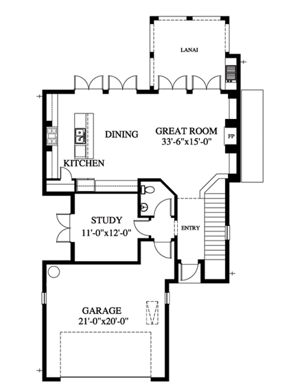 Florida, Southern House Plan 73619 with 3 Beds, 3 Baths, 2 Car Garage First Level Plan