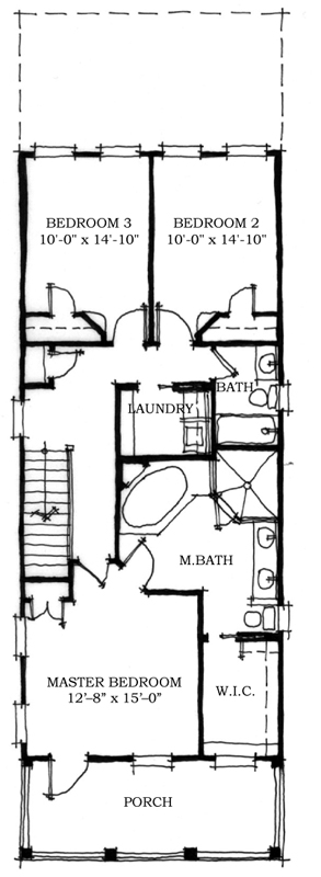 Historic, Narrow Lot House Plan 73701 with 3 Beds, 3 Baths Second Level Plan