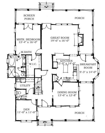 Historic, Southern House Plan 73705 with 4 Beds, 3 Baths First Level Plan
